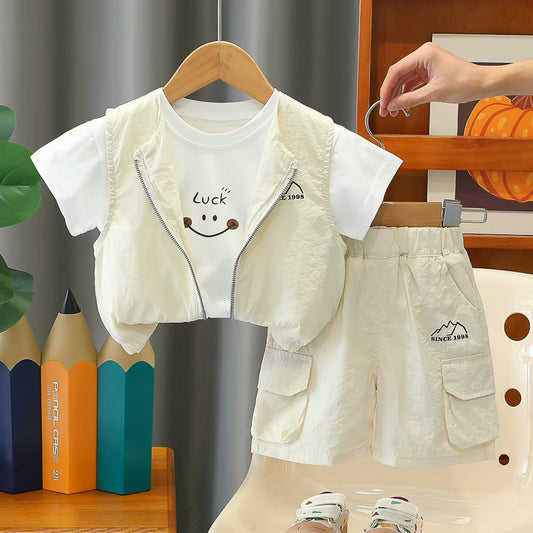Boys' Lucky Smile Beige 3-Piece Co-Ord Set for Kids