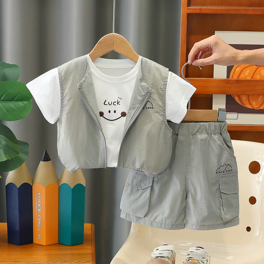 Boys' Lucky Smile Grey 3-Piece Co-Ord Set for Kids