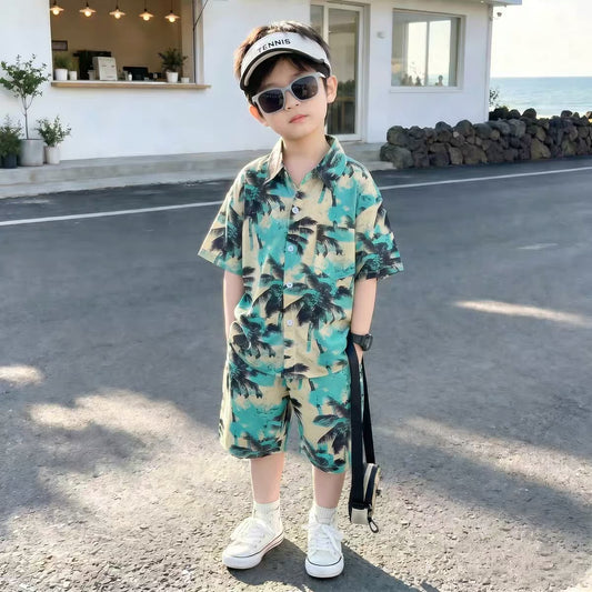 Boys’ Tropical Palm Print Shirt & Shorts Co-Ord Set