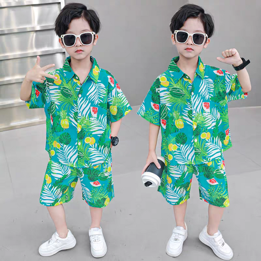 Boys’ Tropical Fruit & Leaf Print Shirt & Shorts Co-Ord Set