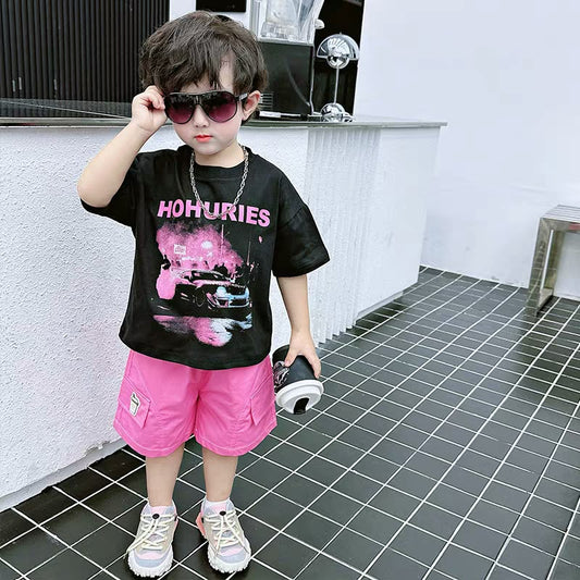 Boys’ Pink T-Shirt & Cargo Shorts Set